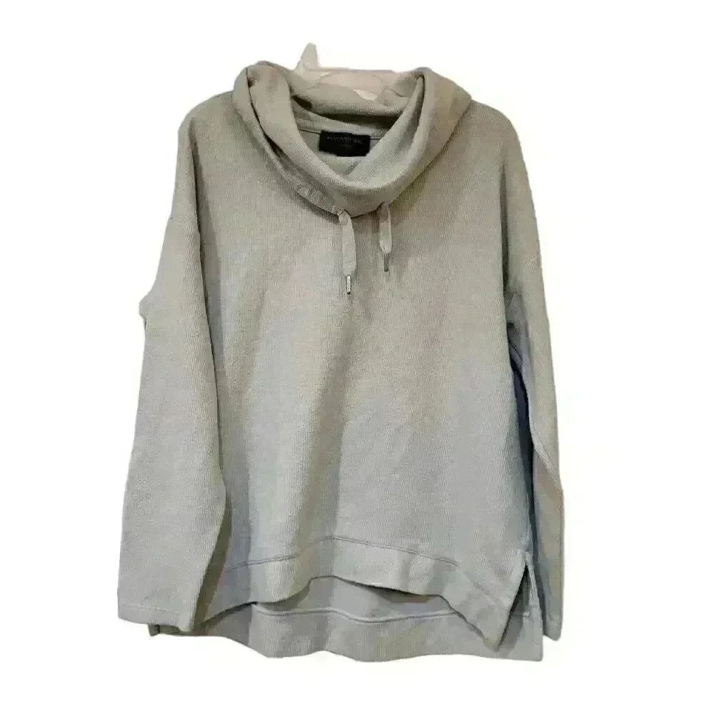 Banana Republic Women's Light Blue Cotton/Poly Eco Cowl Neck Drawstring Pullover